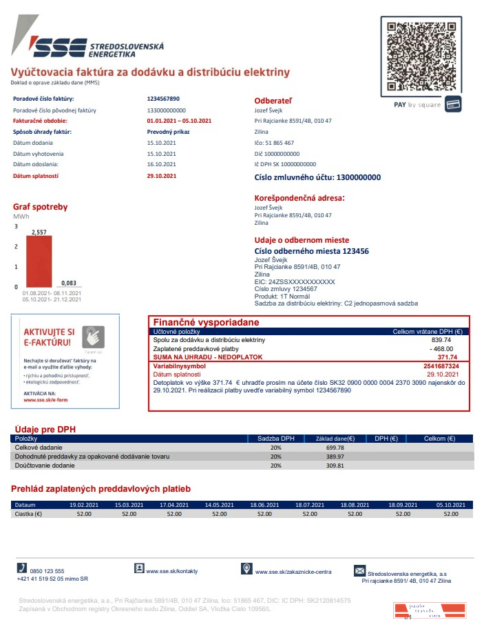 Slovakia Stredoslovenka Energetika utility bill template in Word and PDF format